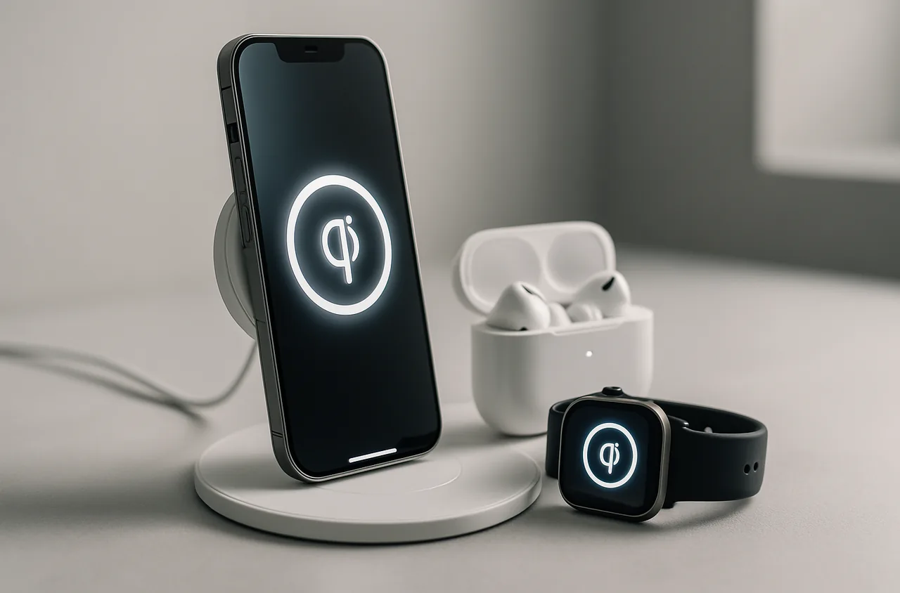 Phone charging on a magnetic Qi2 wireless charging puck