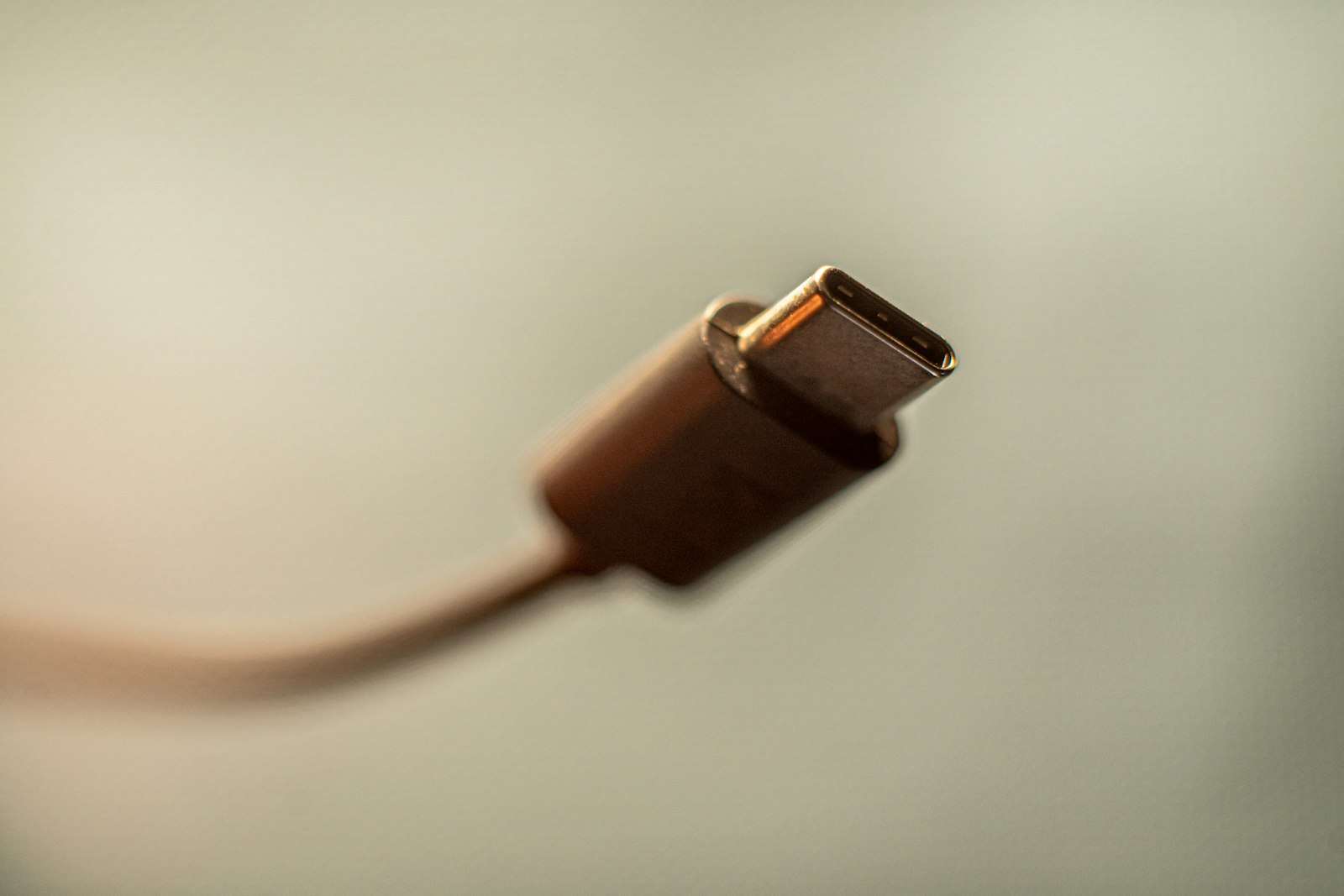 Close-up of a USB-C cable connector against a neutral background